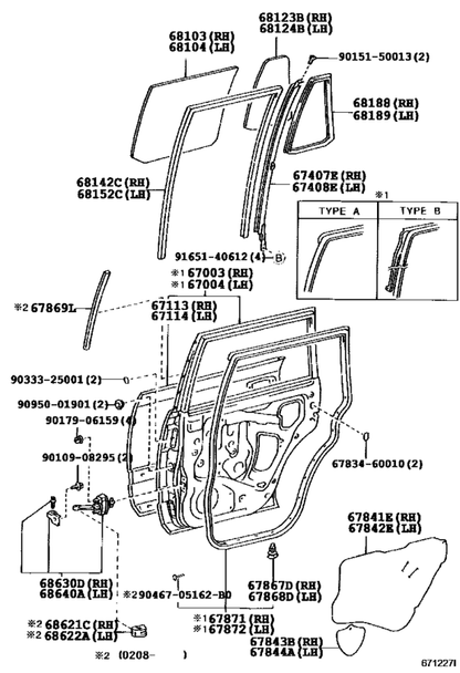 6787160080 Genuine LandCruiser 100 105 Series LH RH Rear Door Weatherstrip Rubber Seal Kit